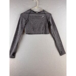 Gymshark Crop Top Womens M Gray Vital Seamless Long Sleeve Thumbholes
